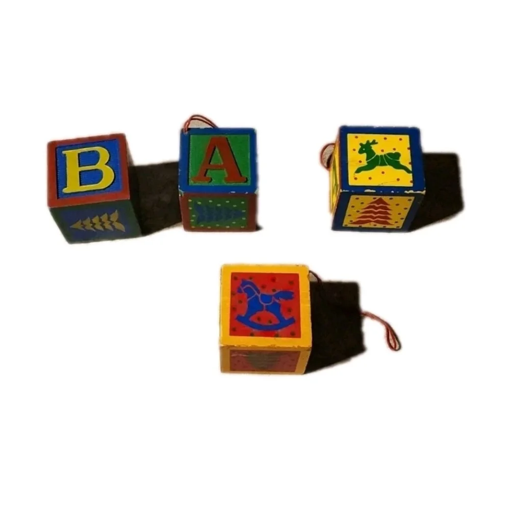 Vintage 4 Pack Block‎ Ortaments Alphabet Traditional Christmas Classic Horse